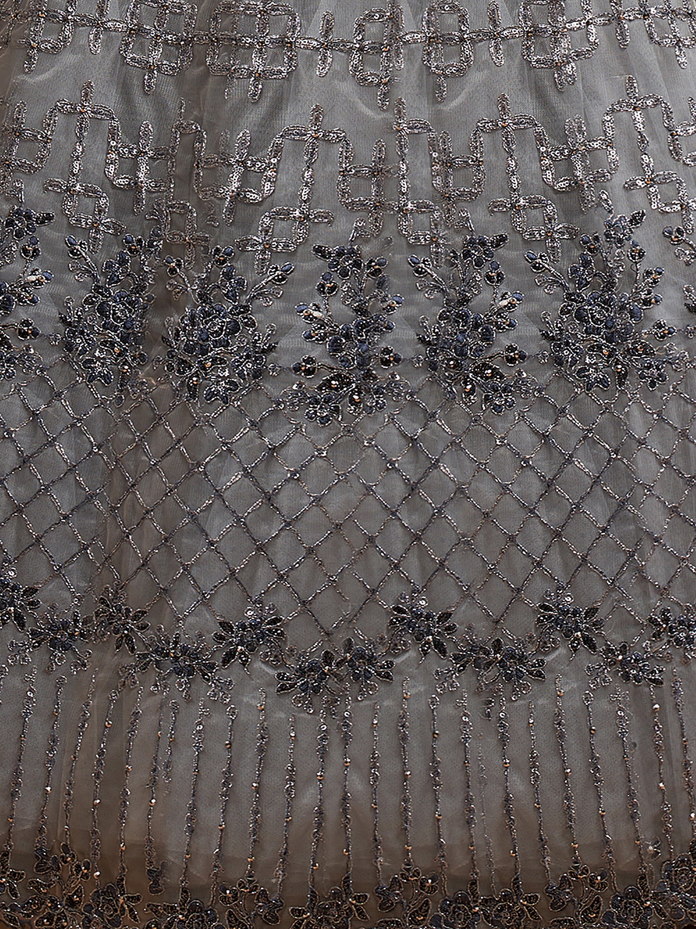 Pretty Grey Embroidered Net Reception Wear Plus Size Lehenga Choli