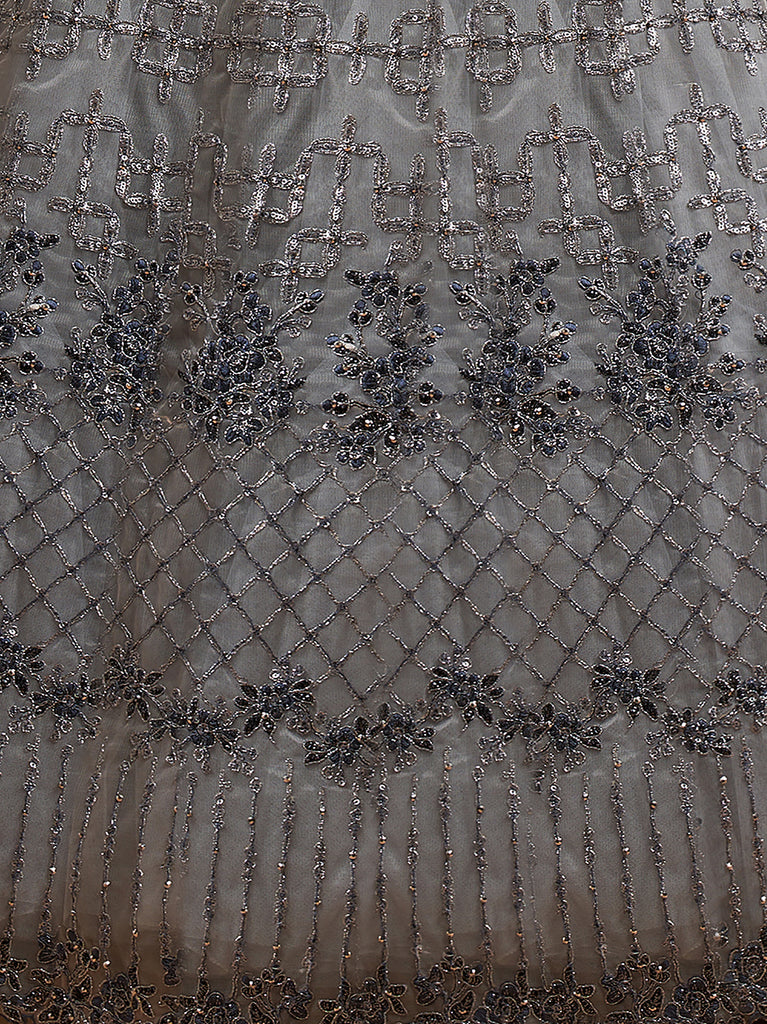 Pretty Grey Embroidered Net Reception Wear Plus Size Lehenga Choli