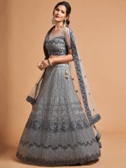 Pretty Grey Embroidered Net Reception Wear Plus Size Lehenga Choli