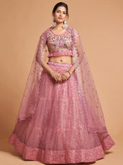Elegant Pink Embroidered Net Engagement Wear Plus Size Lehenga Choli