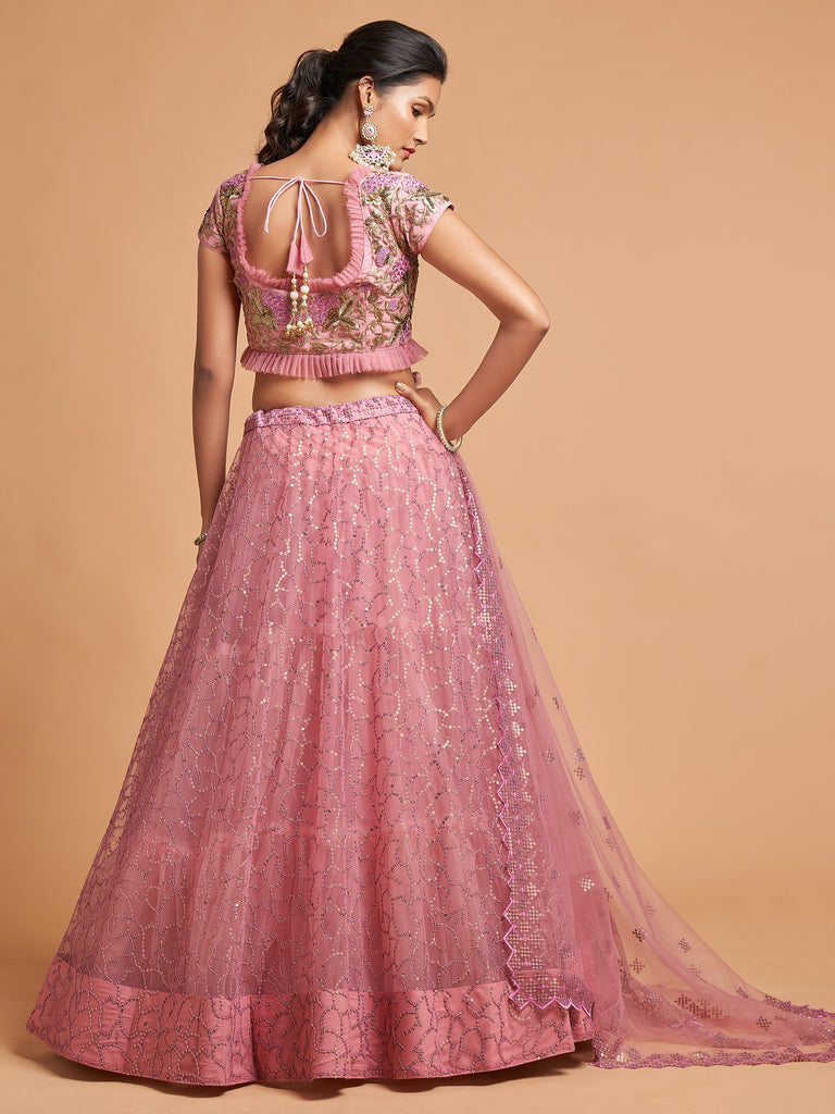 Elegant Pink Embroidered Net Engagement Wear Plus Size Lehenga Choli