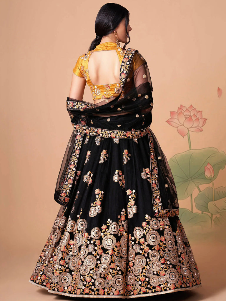 Glamorous Black Dori Embroidery Net Designer Lehenga Choli