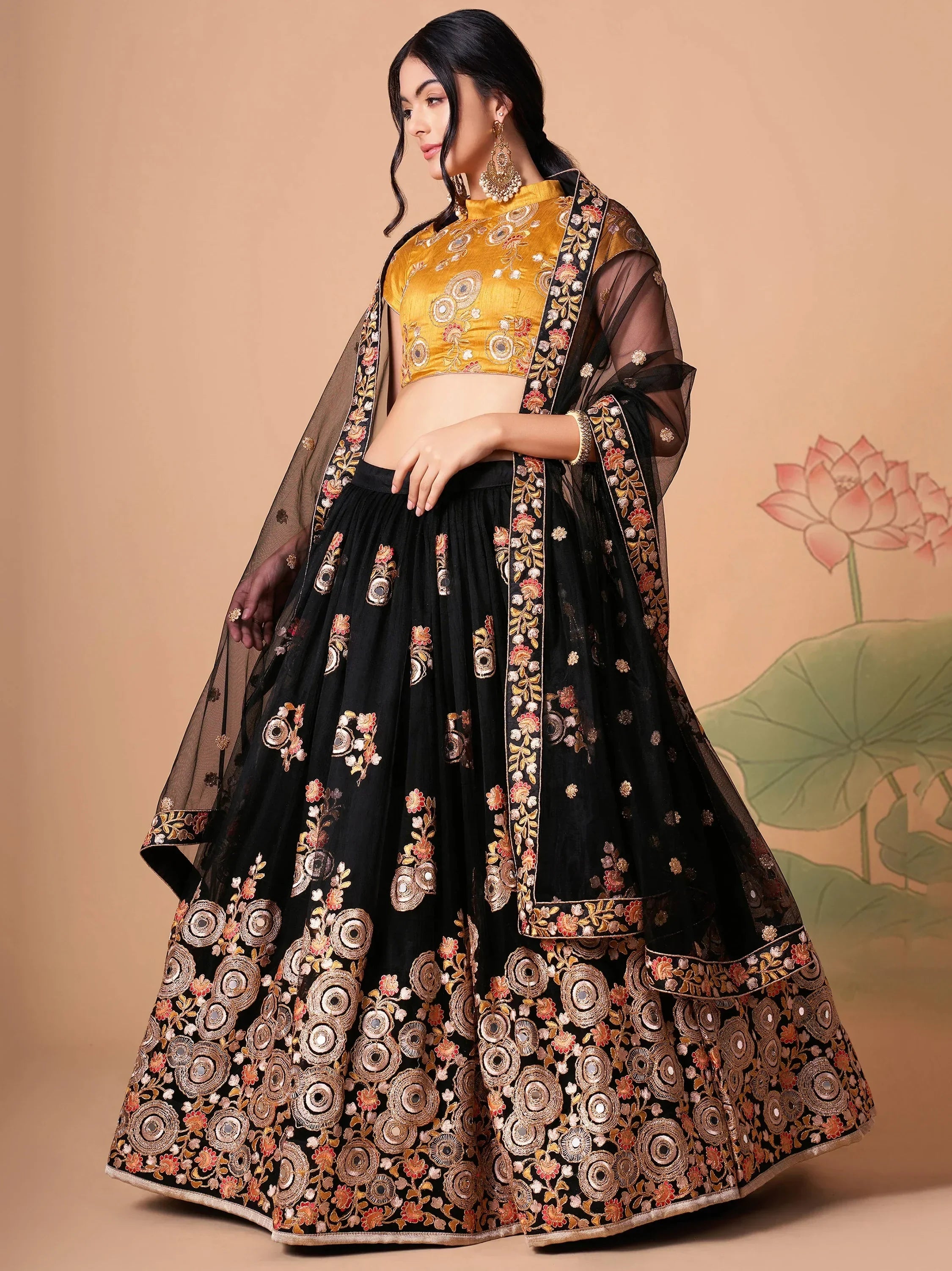 Glamorous Black Dori Embroidery Net Designer Lehenga Choli