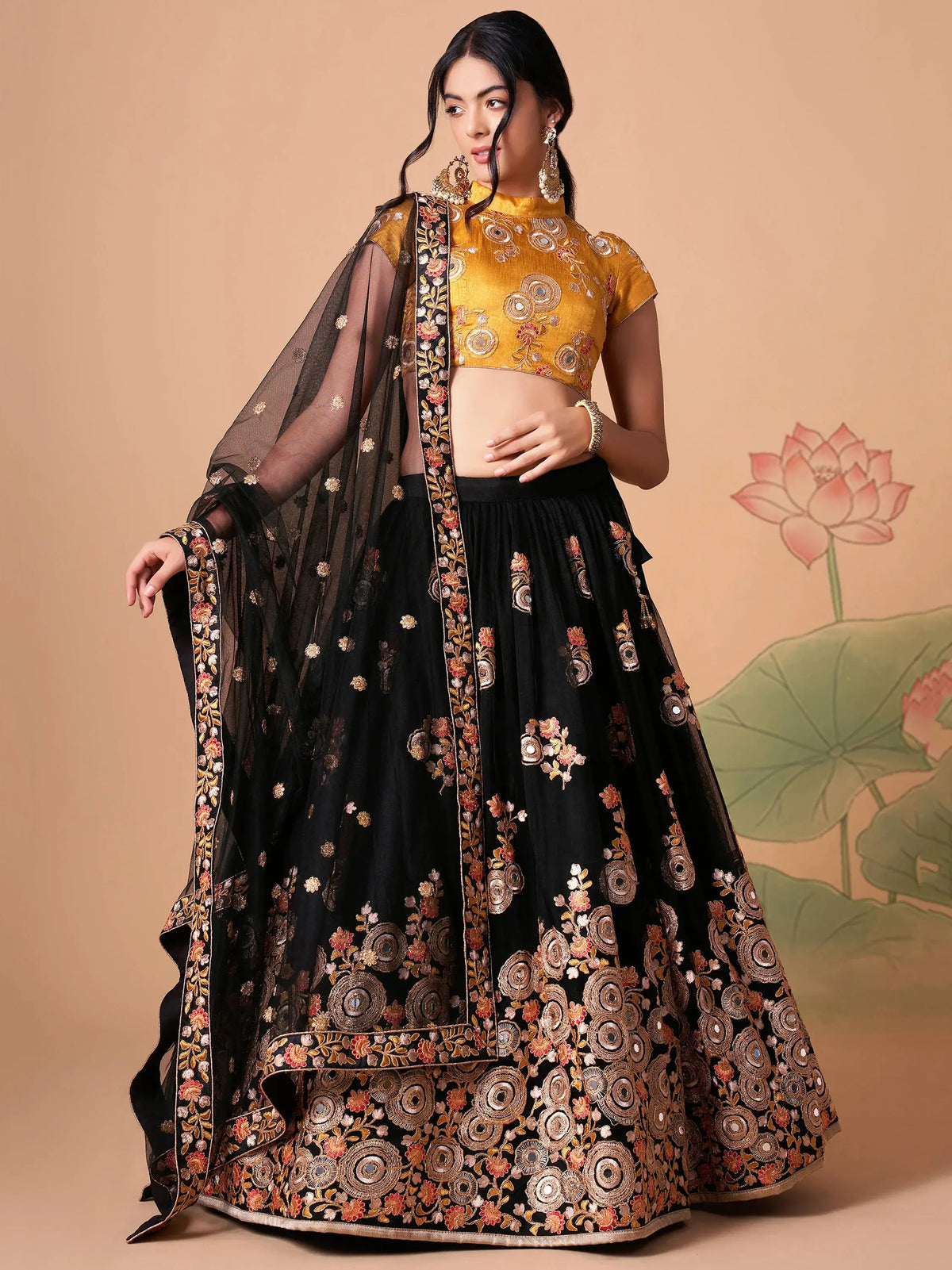 Glamorous Black Dori Embroidery Net Designer Lehenga Choli