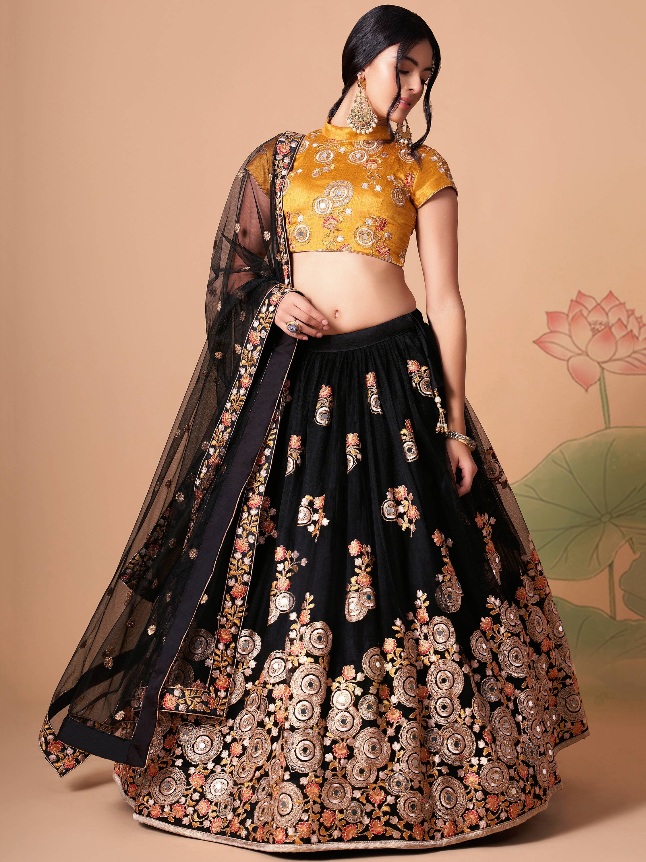 Graceful Black Embroidered Net Reception Wear Plus Size Lehenga Choli