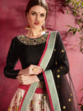 Multi Color Floral Printed Banglory Silk Bridal Lehenga Black Choli And Dupatta