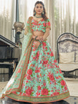 Spectacular Mint Green Floral Printed Art Silk Lehenga Choli