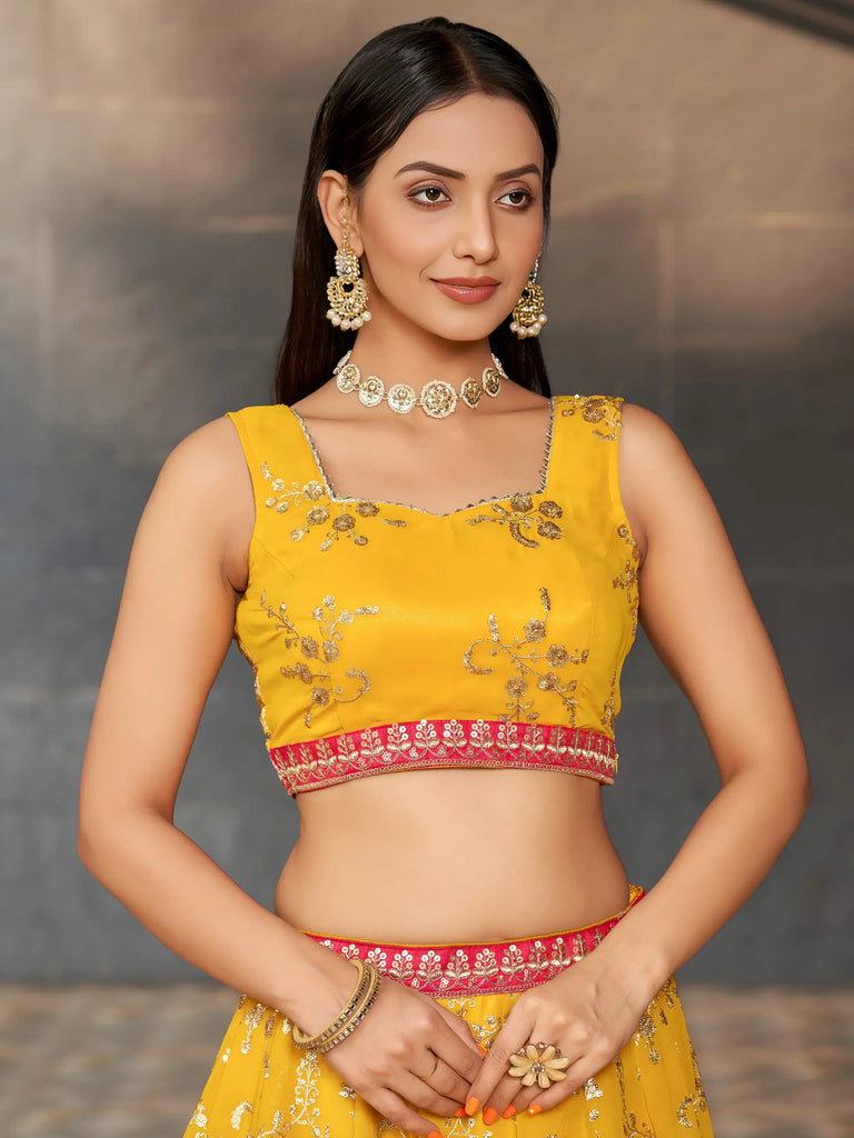 Astonishing Yellow Sequins Georgette Haldi Wear Lehenga Choli
