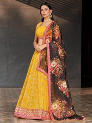 Astonishing Yellow Sequins Georgette Haldi Wear Lehenga Choli