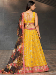 Astonishing Yellow Sequins Georgette Haldi Wear Lehenga Choli