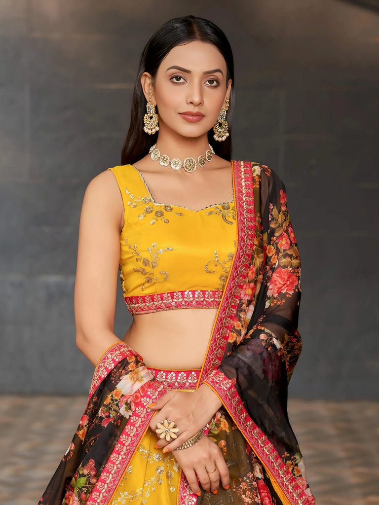 Astonishing Yellow Sequins Georgette Haldi Wear Lehenga Choli