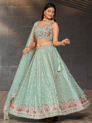 Awesome Sky-Blue Sequins Georgette Engagement Wear Lehenga Choli