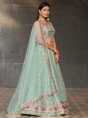 Awesome Sky-Blue Sequins Georgette Engagement Wear Lehenga Choli