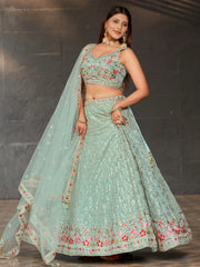 Awesome Sky-Blue Sequins Georgette Engagement Wear Lehenga Choli