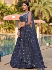 Fantastic Grey Sequins Georgette Reception Wear Lehenga Choli