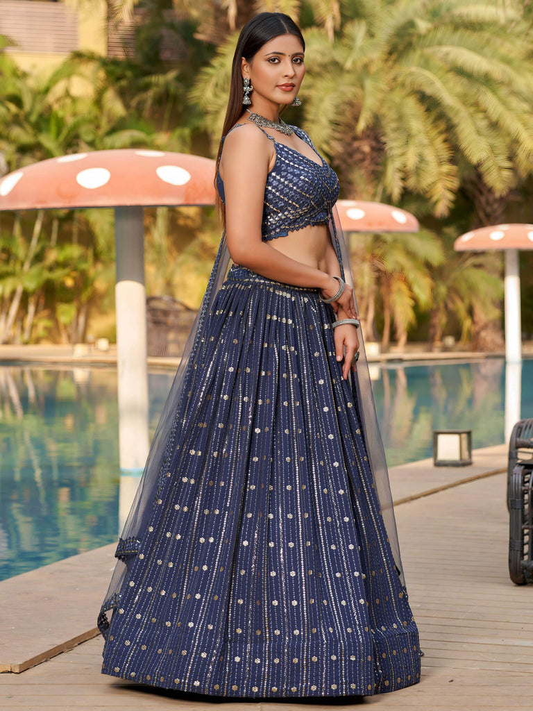Fantastic Grey Sequins Georgette Reception Wear Lehenga Choli