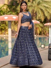 Fantastic Grey Sequins Georgette Reception Wear Lehenga Choli