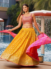 Gorgeous Yellow Sequins Georgette Haldi Wear Lehenga Choli