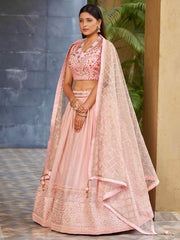 Beautiful Pink Sequins Art Silk Bridesmaid Lehenga Choli With Dupatta