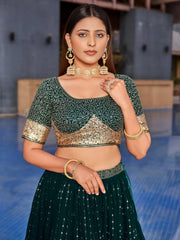 Stunning Green Sequins Georgette Reception Wear Lehenga Choli