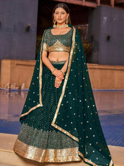 Stunning Green Sequins Georgette Reception Wear Lehenga Choli