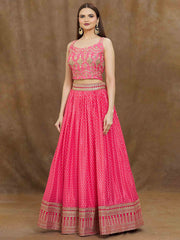 Stunning Pink Digital Printed Chinon Reception Wear Lehenga Choli