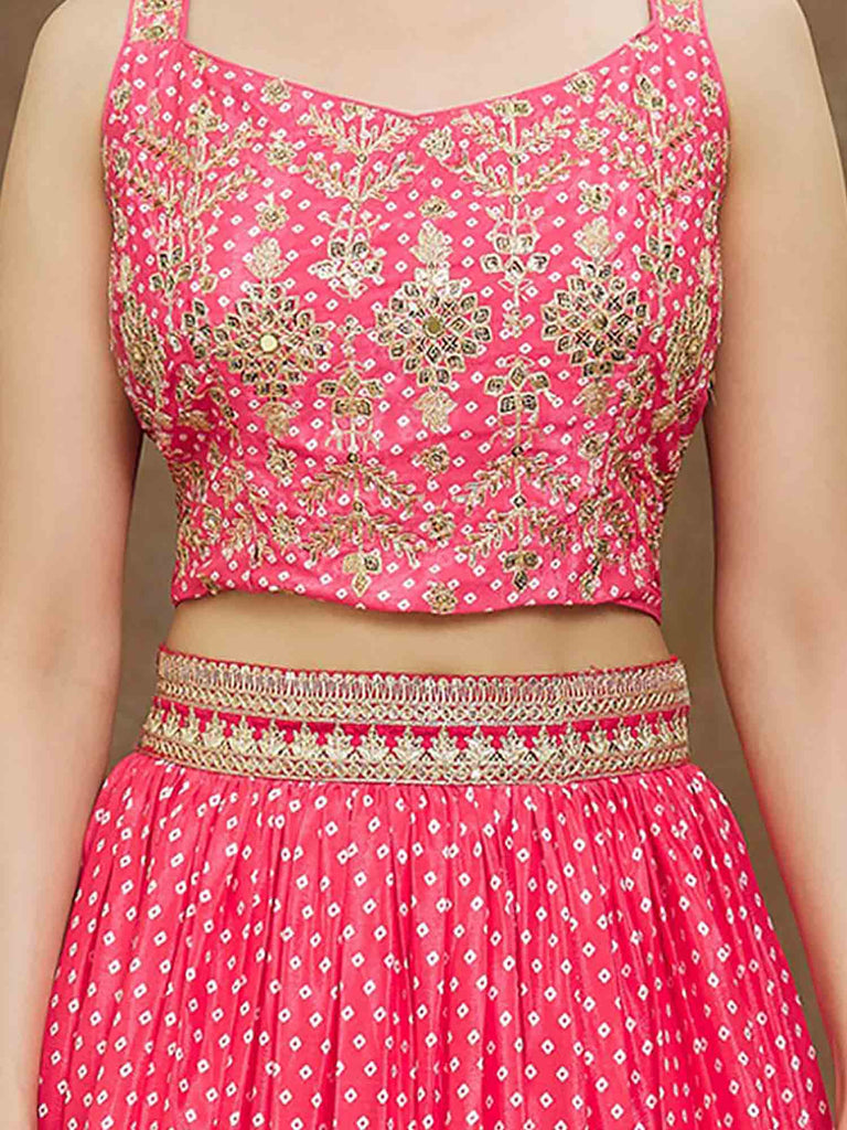 Stunning Pink Digital Printed Chinon Reception Wear Lehenga Choli
