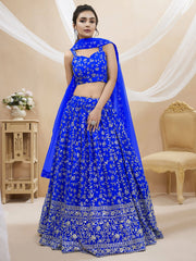 Mesmerizing Blue Sequins Georgette Wedding Wear Lehenga Choli