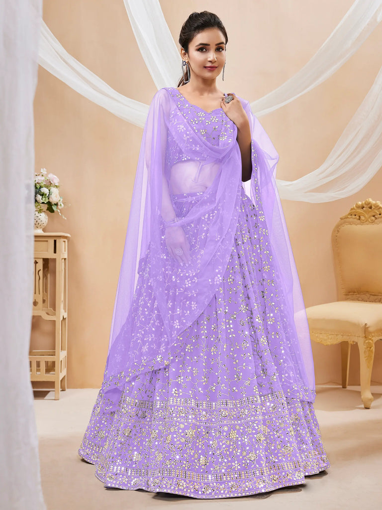 Enchanting Lavender Sequins Georgette Lehenga Choli With Dupatta