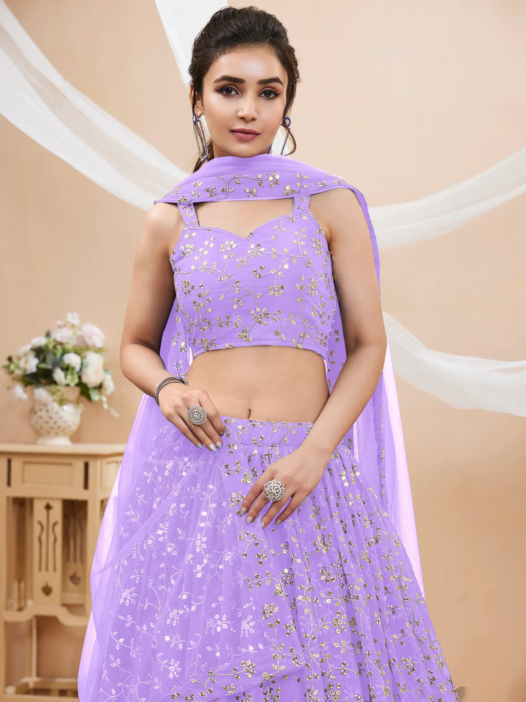 Enchanting Lavender Sequins Georgette Lehenga Choli With Dupatta