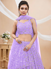 Enchanting Lavender Sequins Georgette Lehenga Choli With Dupatta