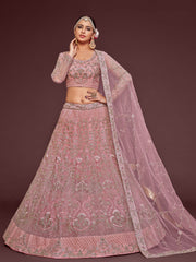 Enchanting Light Pink Embroidered Soft Net Wedding wear Lehenga Choli