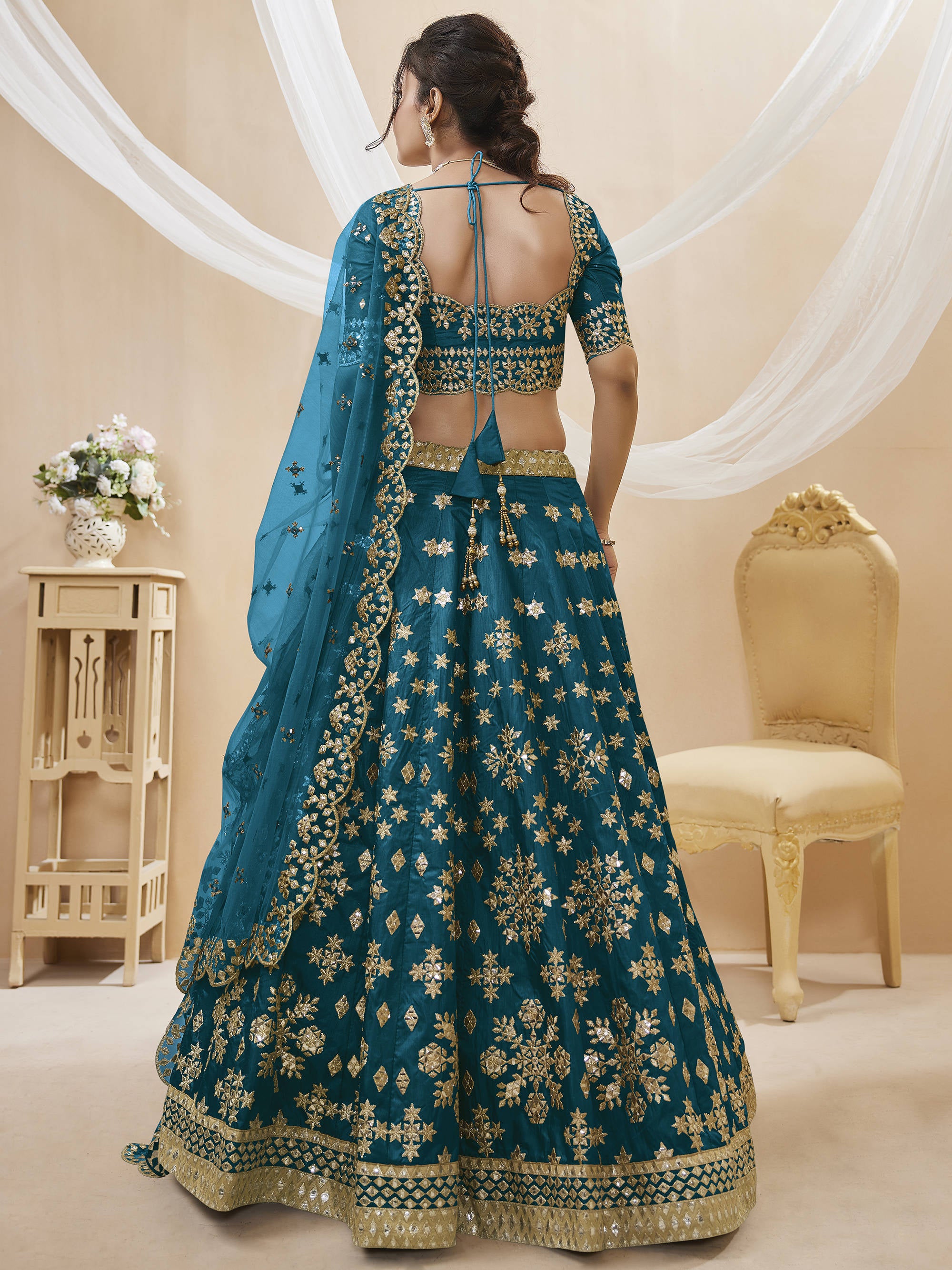 Classic Blue Embroidered Silk Engagement Wear Plus Size Lehenga Choli