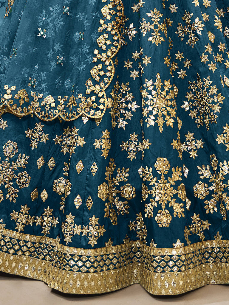 Classic Blue Embroidered Silk Engagement Wear Plus Size Lehenga Choli