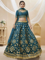 Irresistible Blue Zari Work Art Silk Wedding Wear Lehenga Choli