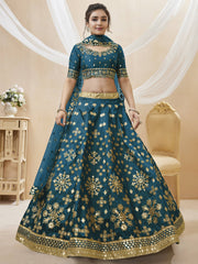 Classic Blue Embroidered Silk Engagement Wear Plus Size Lehenga Choli