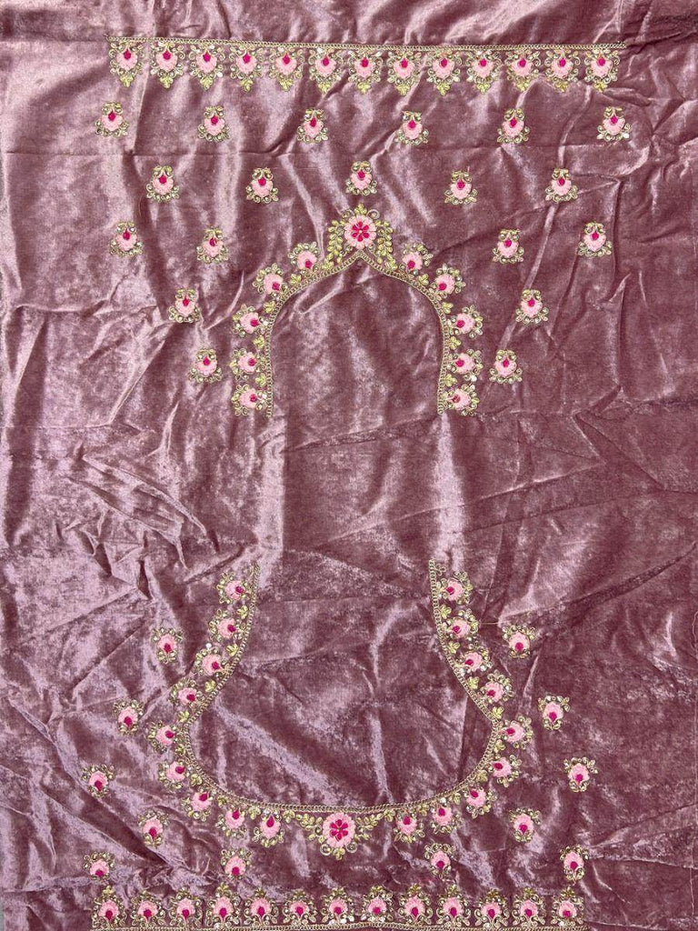 Enchanting Peach Thread Work Velvet Bridal Lehenga Choli