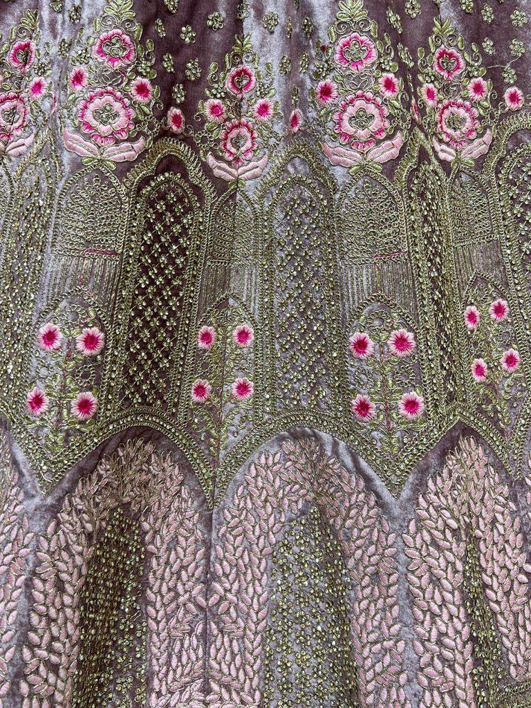 Enchanting Peach Thread Work Velvet Bridal Lehenga Choli