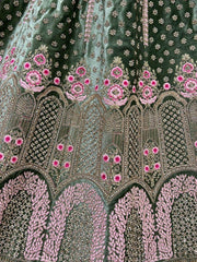 Magical Mehendi-Green Thread Work Velvet Wedding Lehenga Choli