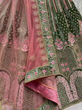 Magical Mehendi-Green Thread Work Velvet Wedding Lehenga Choli