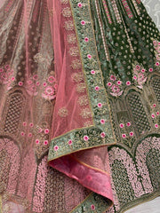 Magical Mehendi-Green Thread Work Velvet Wedding Lehenga Choli