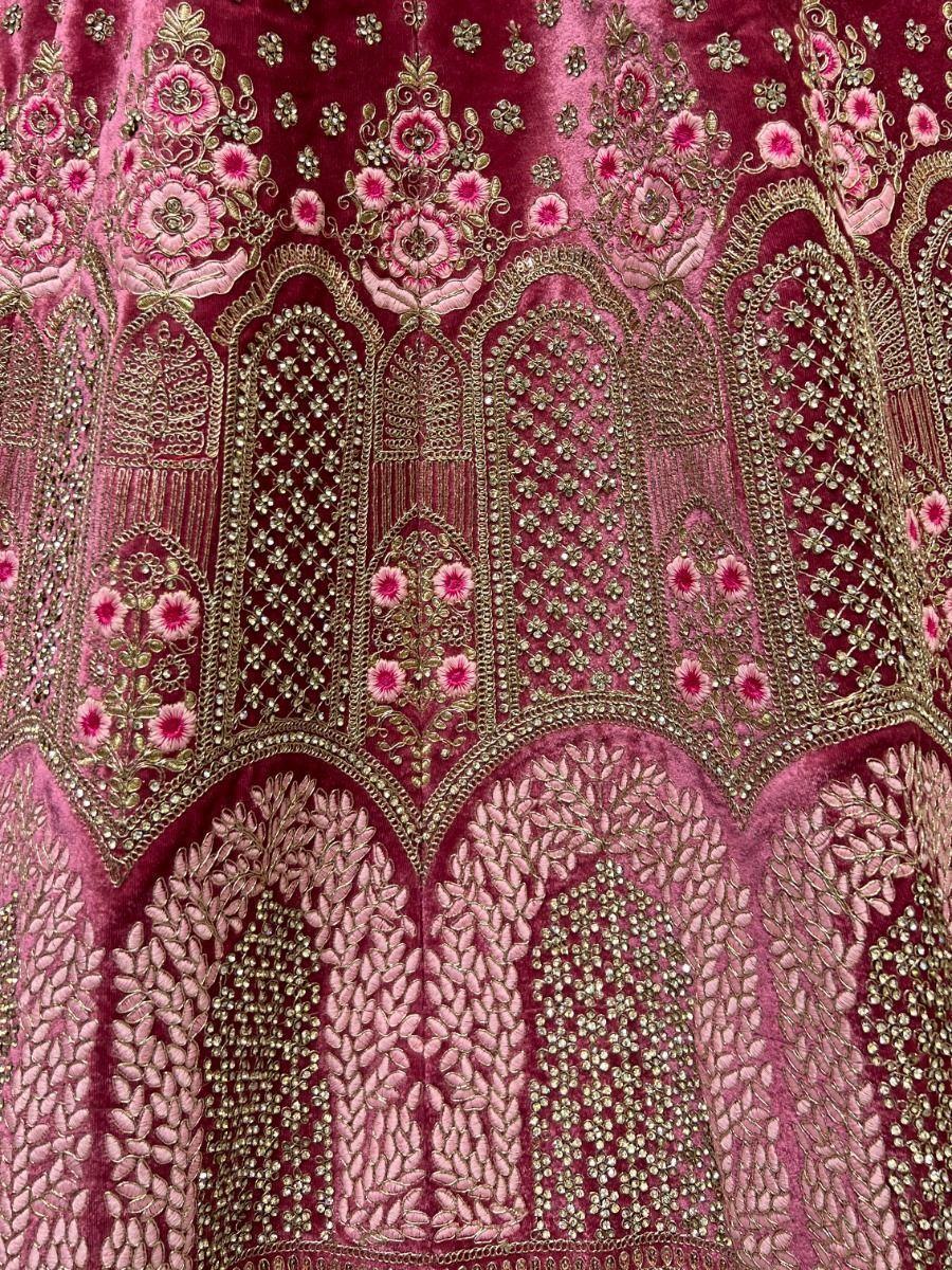 Preety Pink Thread Work Velvet Bridal Wear Lehenga Choli