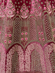 Preety Pink Thread Work Velvet Bridal Wear Lehenga Choli
