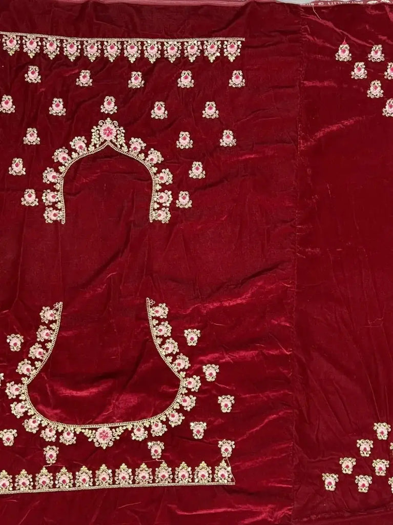 Twirling Red Thread Embroderied Velvet Bridal Wear Lehenga Choli