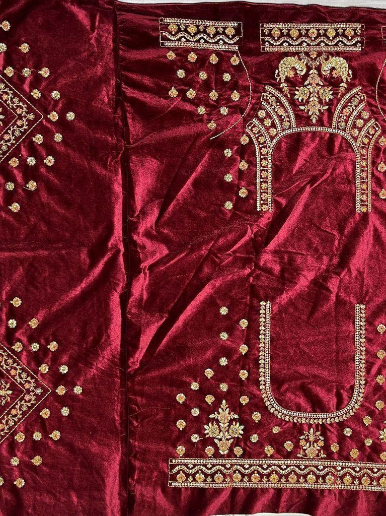 Exquisite Maroon Thread Work Velvet Lehenga Choli With Double Dupatta