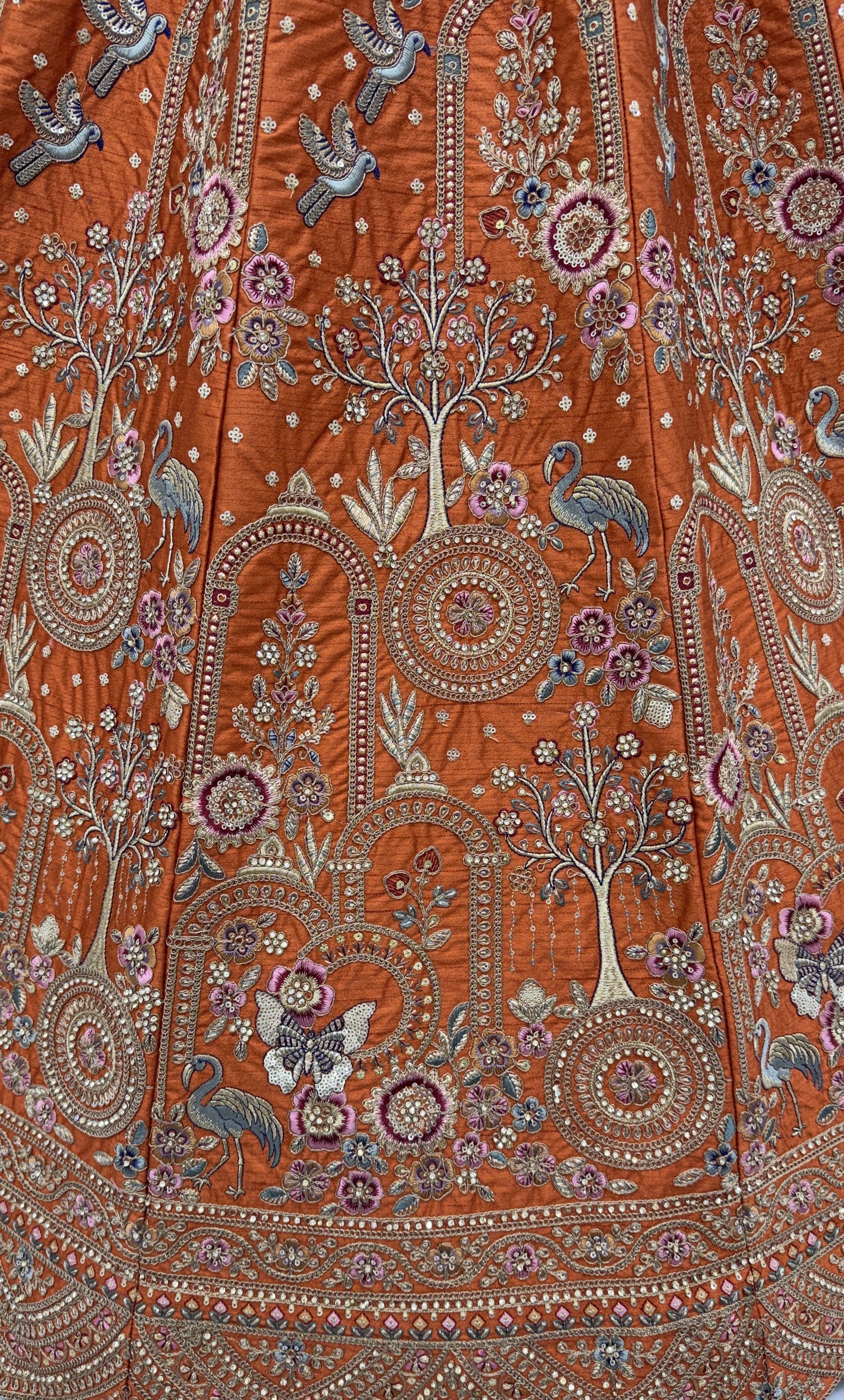 Great Orange Dori Work Silk Bridal Lehenga Choli With Double Dupatta