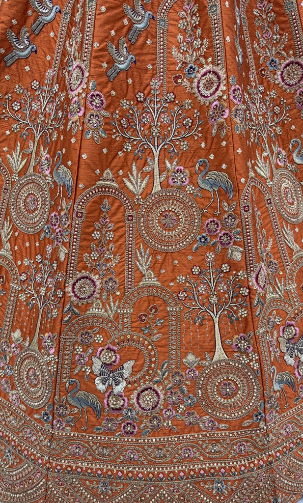 Great Orange Dori Work Silk Bridal Lehenga Choli With Double Dupatta