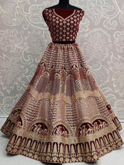 Marvelous Maroon Heavy Embroidery Velvet Bridal Lehenga Choli