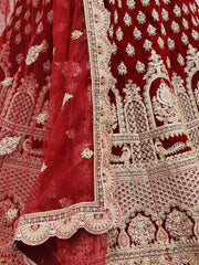 Maroon Heavy Thread Work Velvet Bridal Lehenga Choli