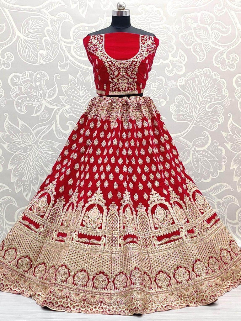 Pink Heavy Thread Work Velvet Bridal Lehenga Choli